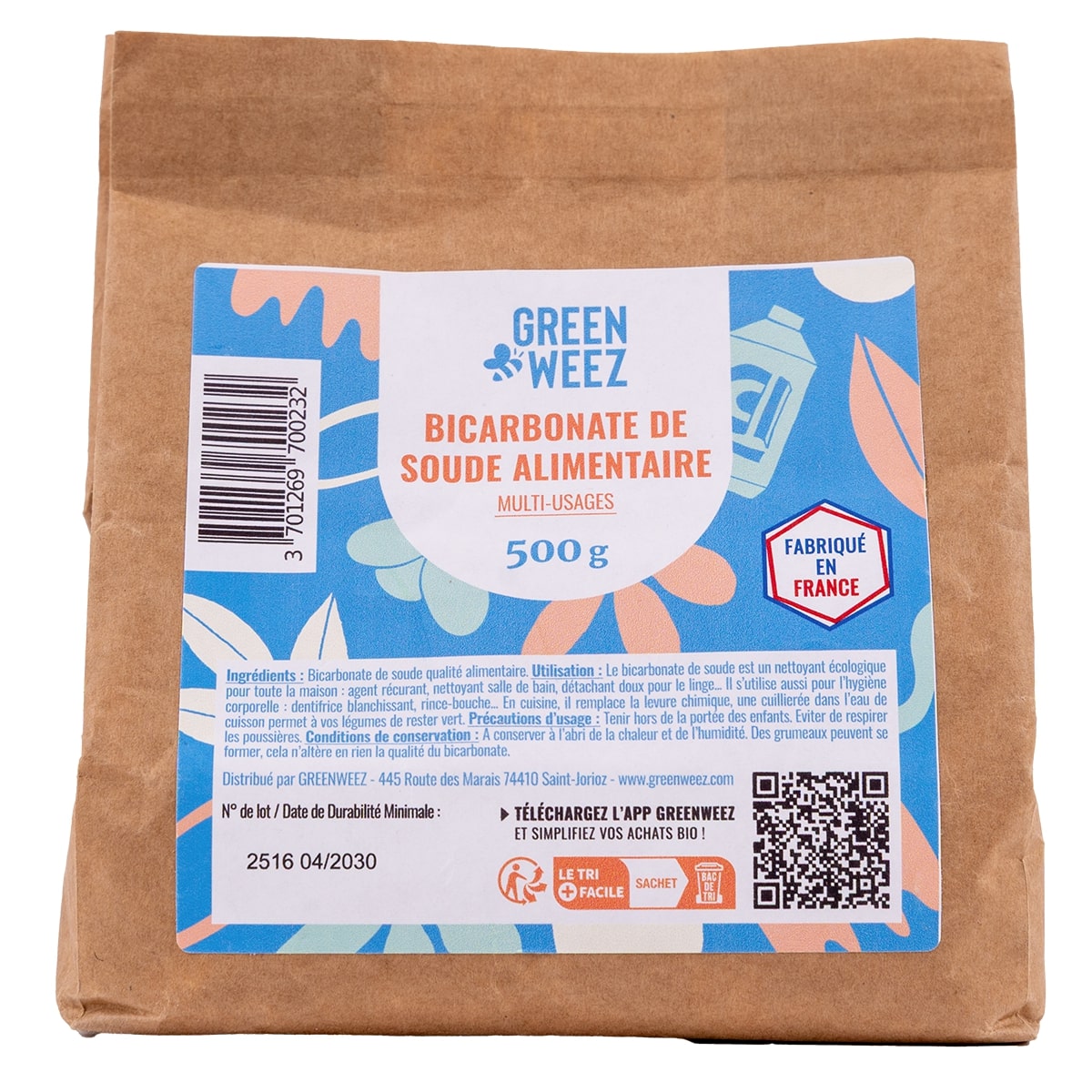 Bicarbonate De Soude Alimentaire Et Nettoyage 500g (2x250g) - Multi-usages, Portugais