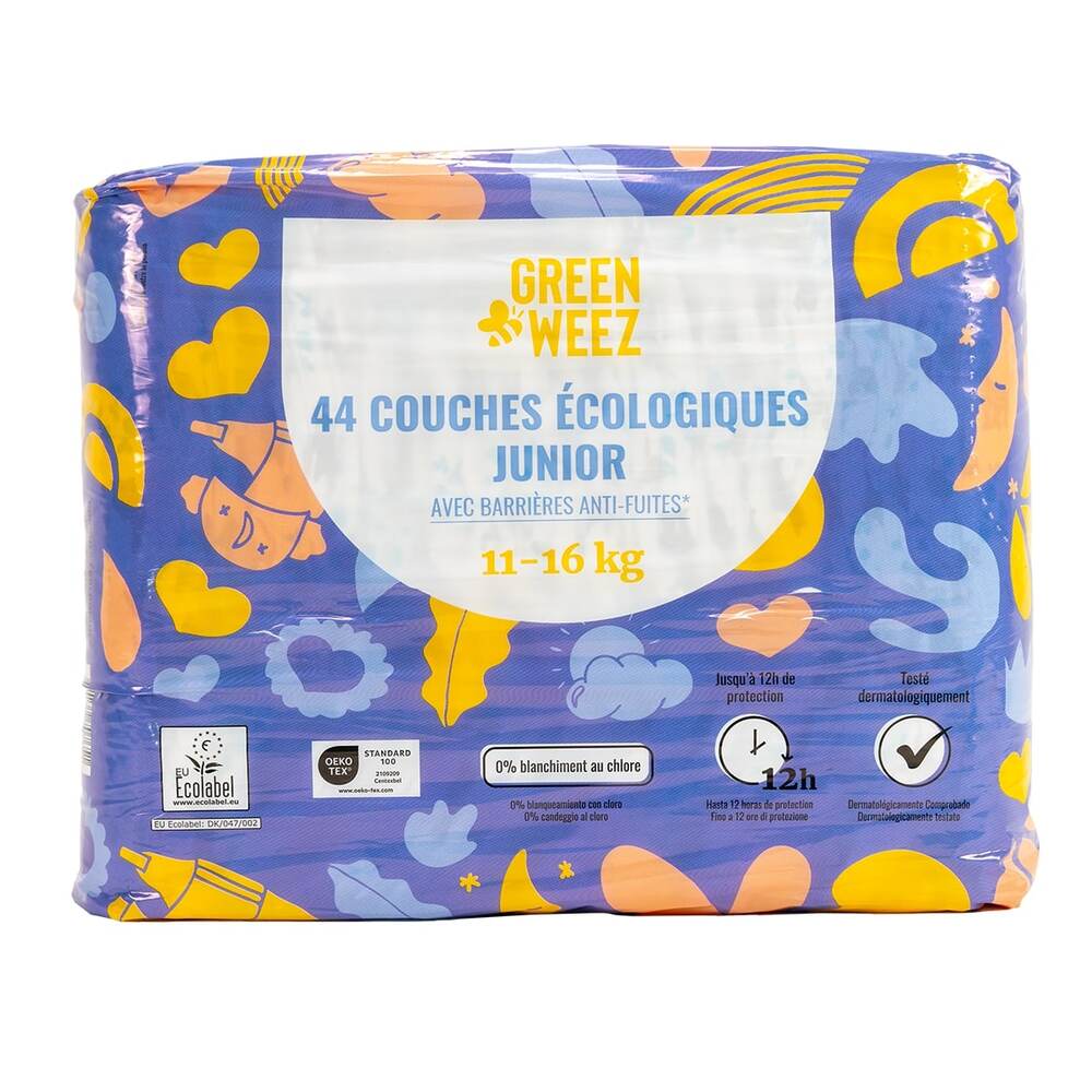 Couches écologiques Kit & Kin Taille 4 (9-14 Kg) - 128 Couches Hypoallergéniques - 12