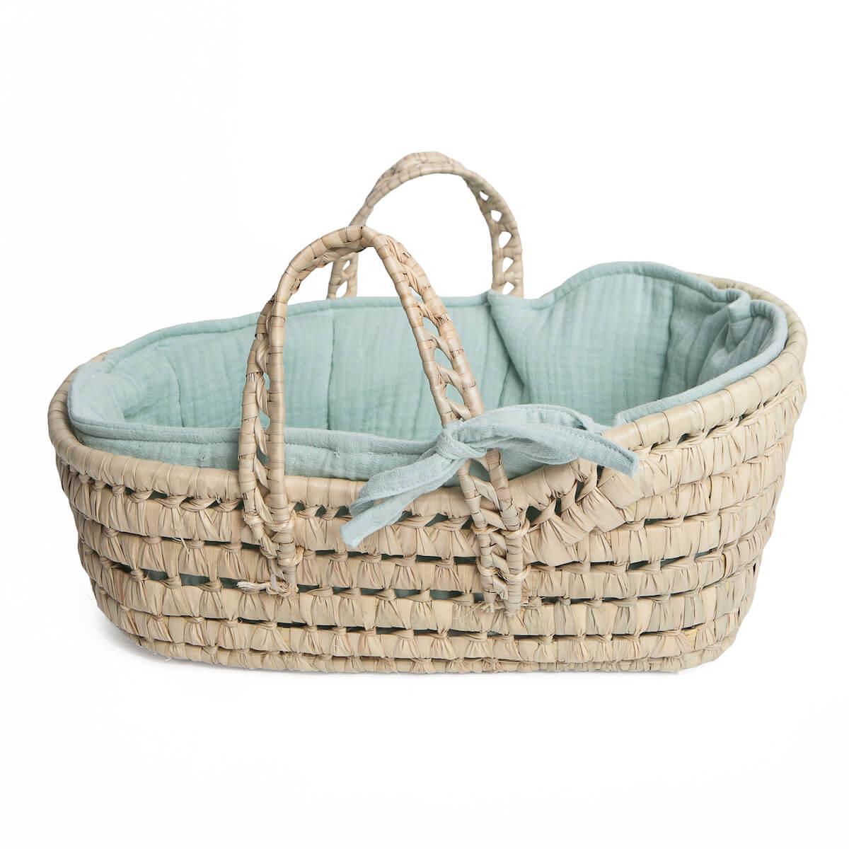 ANCIEN COUFFIN OSIER Garni Pour Poupée Baigneur Poupon Jusque 50 Cm EUR