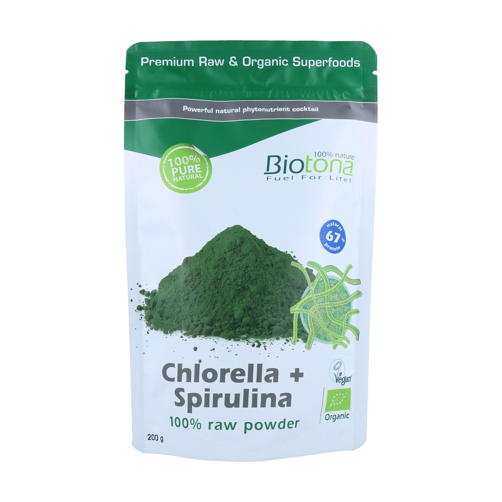Chlorella et spiruline crues en poudre Bio 200 g Greenweez