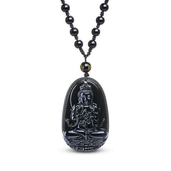 Pendentif Bouddha En Onyx Noir - Avec Cordon Cuir Et Fermoir Mousqueton, Dimensions 5x5 Cm