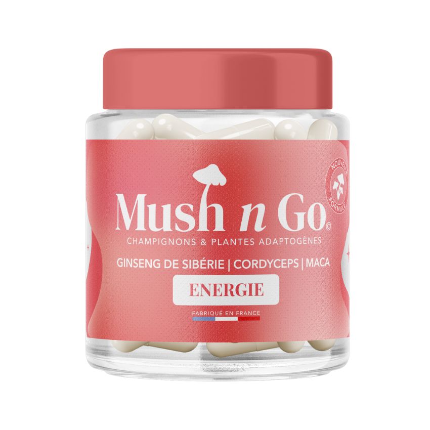 Complément Alimentaire MUSH N GO Énergie - Ginseng Sibérie, Cordyceps, Maca - 30 Gélules (péremption 01/2026)
